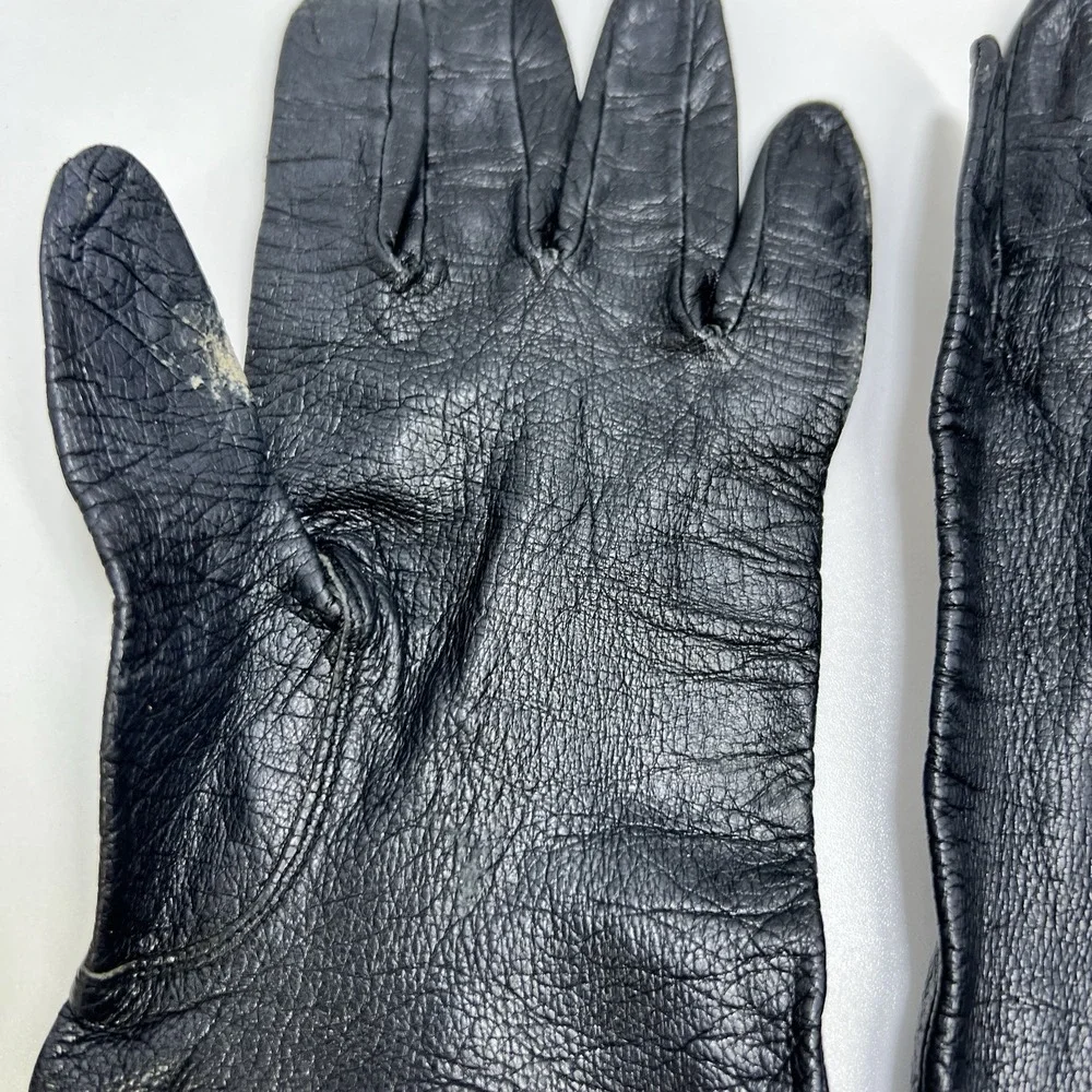 Vintage Black Leather‎ Gauntlet Work Gloves Motorcycle Riding Utility